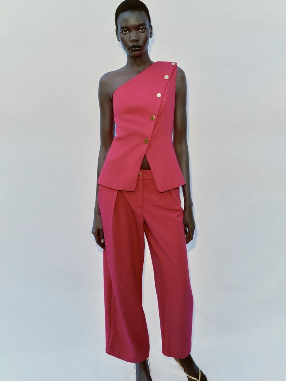 One-Shoulder Magenta Tailored Vest